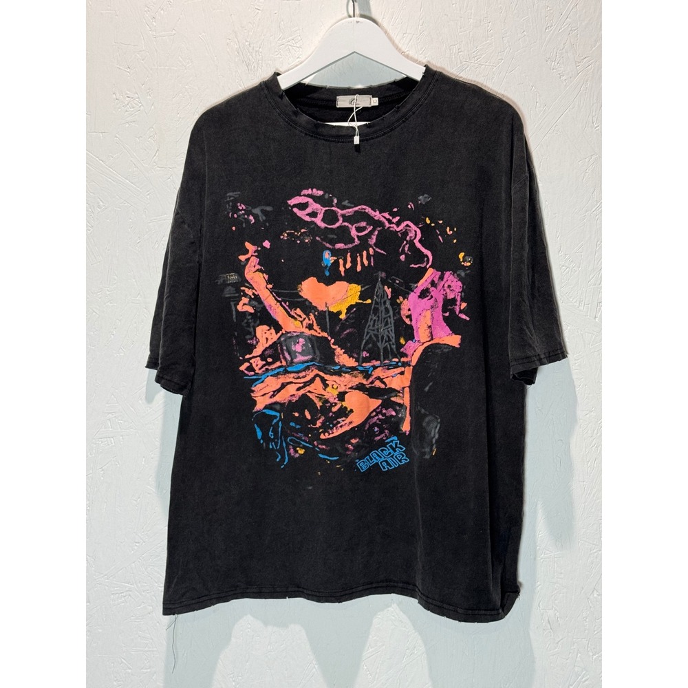 Black Air Graphic Tee Mens Large Oversized Abstract Streetwear Cotton T-Shirt